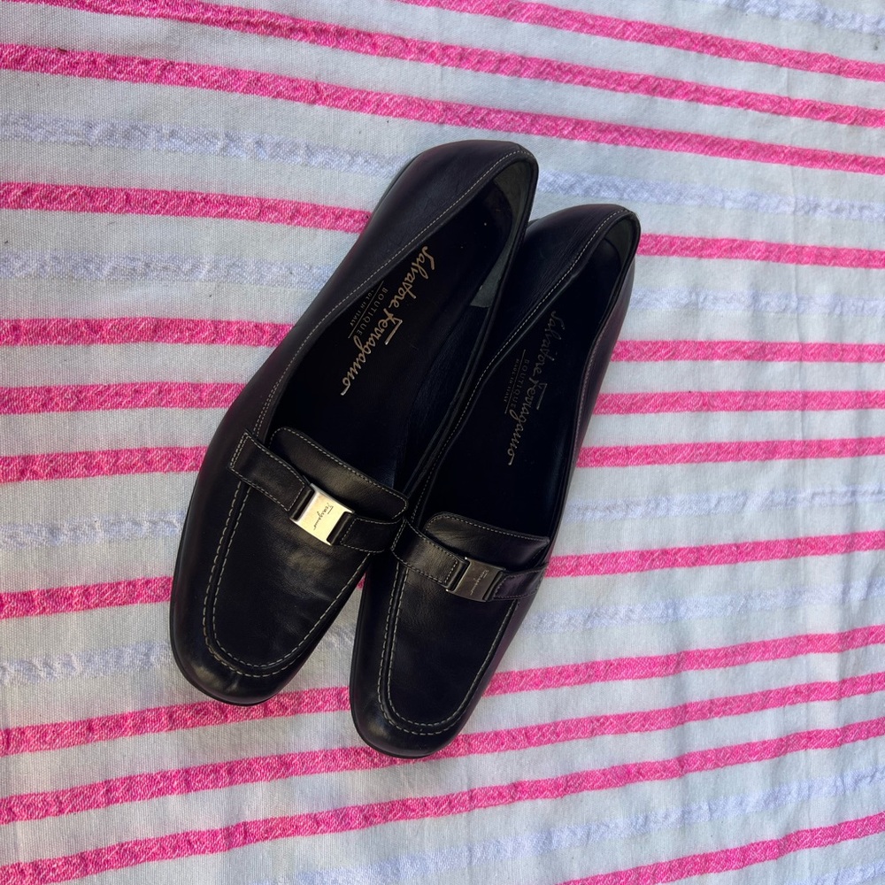 Salvatore Ferragamo Black Flats with Gold Accent